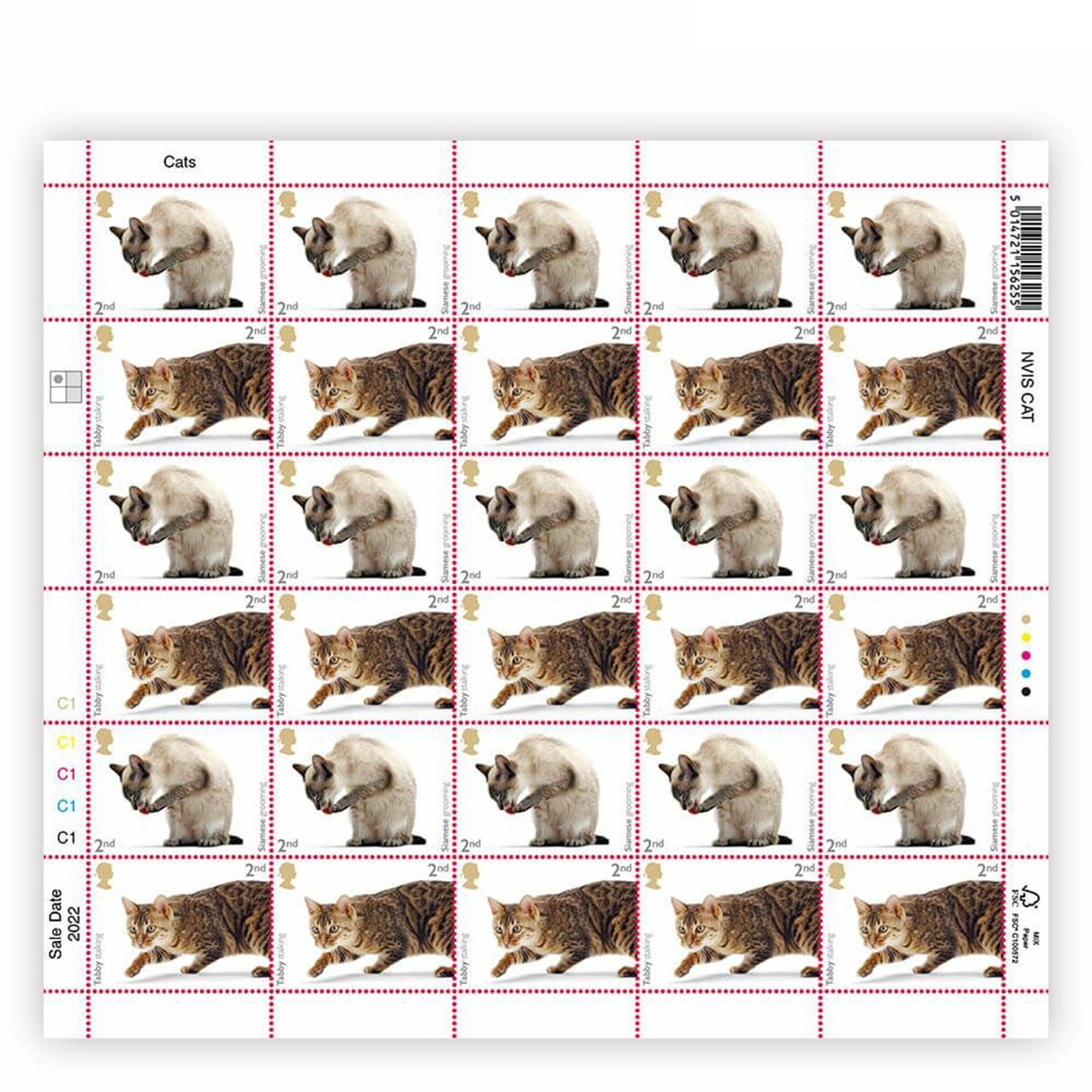 Cats Sheet - 30 Second Class Stamps