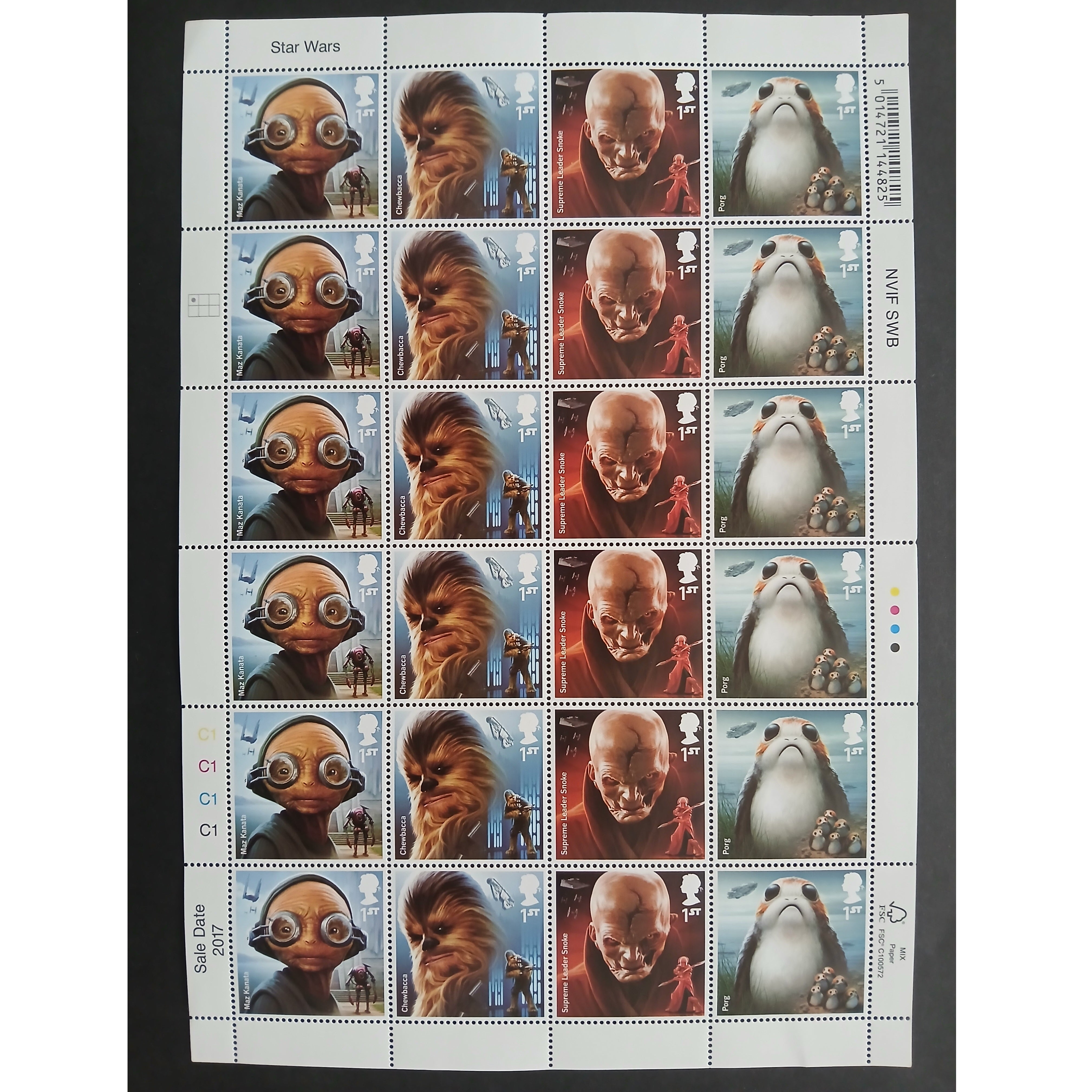 Star Wars 2017 Sheet - 24 First Class Stamps